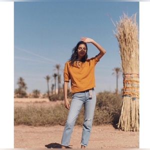 Madewell || ‘Raw Edge Henley Tee’ Brick Red Clay Size XS